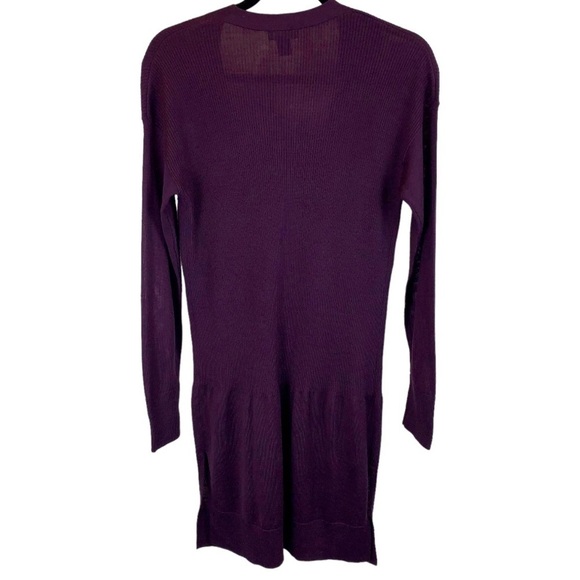 Halogen Merino Wool Blend Dark Purple Long Line Ribbed V-Neck Cardigan sz M EUC - Picture 8 of 8